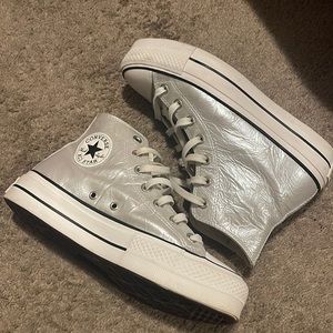 Converse Chuck Taylor Silver Metallic Platform High Top Shoes